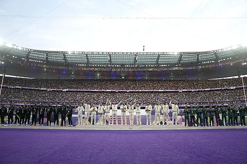 Men's Rugby Sevens: Frence, who won gold, Fiji, silver, and South Africa, bronze pose for the media